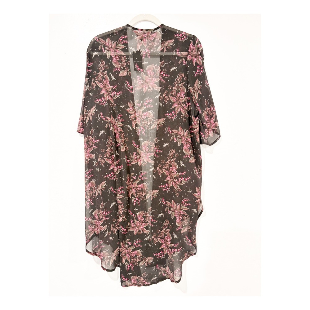 Torrid Nightfall Floral Kimono Chiffon Open Front Cardigan Black Pink